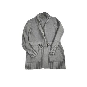 Lou &‎ Grey Sweater Womens Small Gray Long Cardigan Drawstring Zip Knit Cotton
